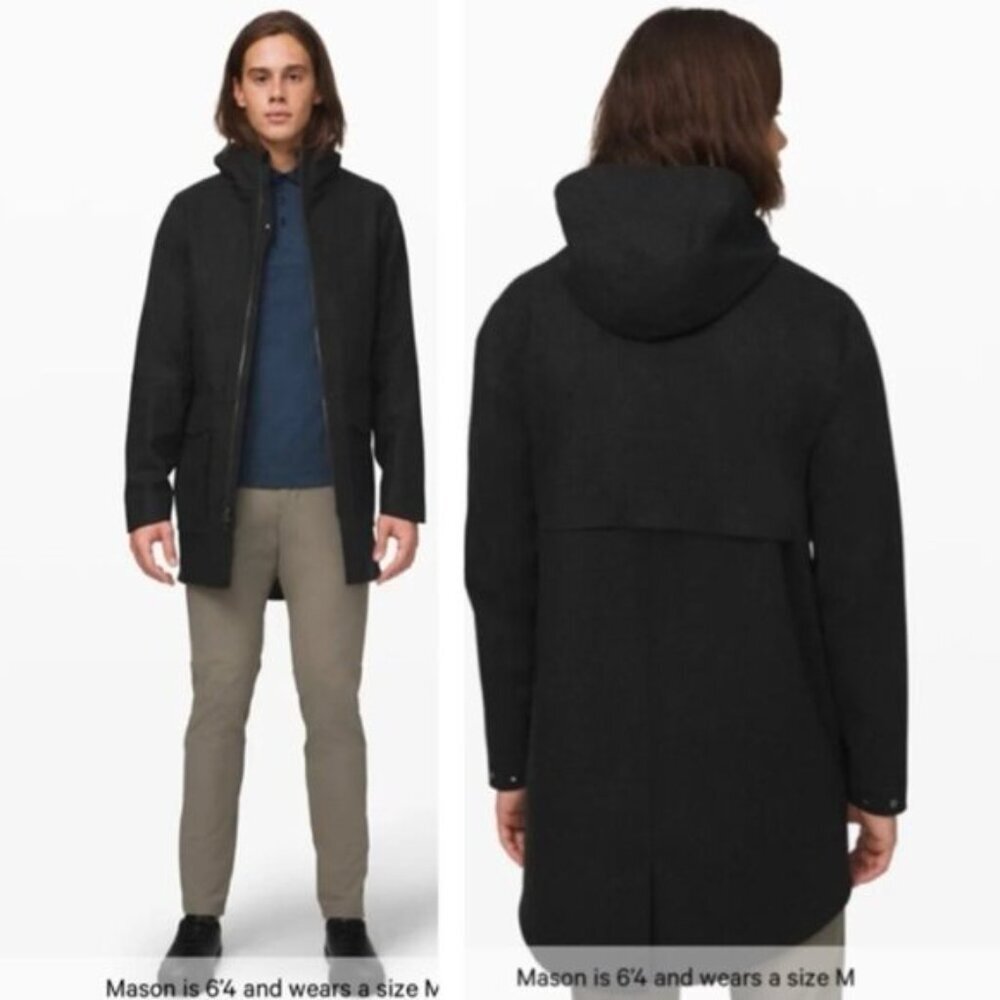 Lululemon Outdoor Wool Parka Waterproof Coat Jacket Hood Pocket Tech Zip XXL Gry